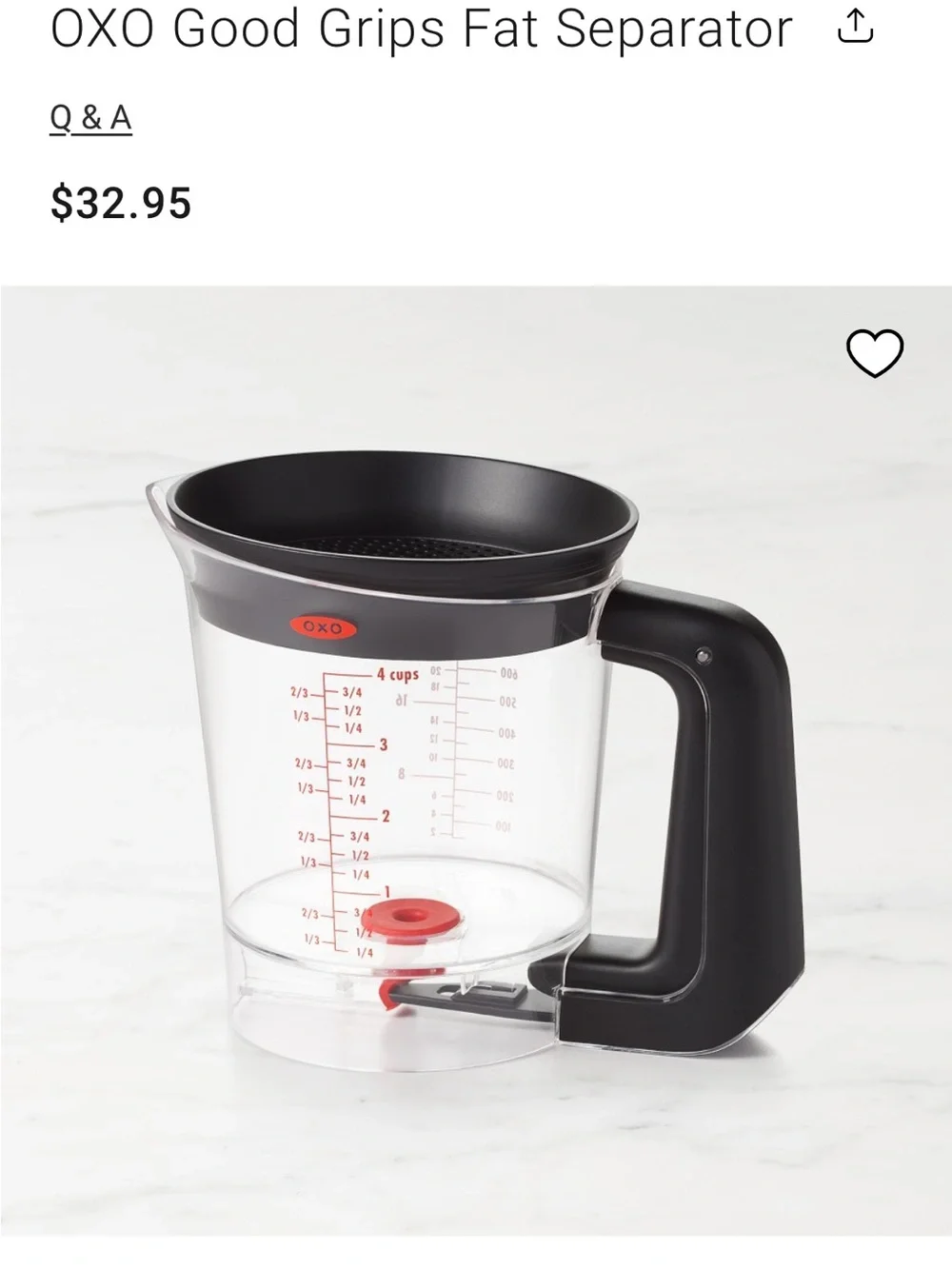 NWOT Sealed OXO Good Grips fat separator 4 cups/ 1L